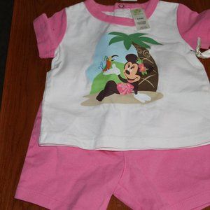 NWT Infant Girls Disney Short Set Minnie pink/white 0-3 months
